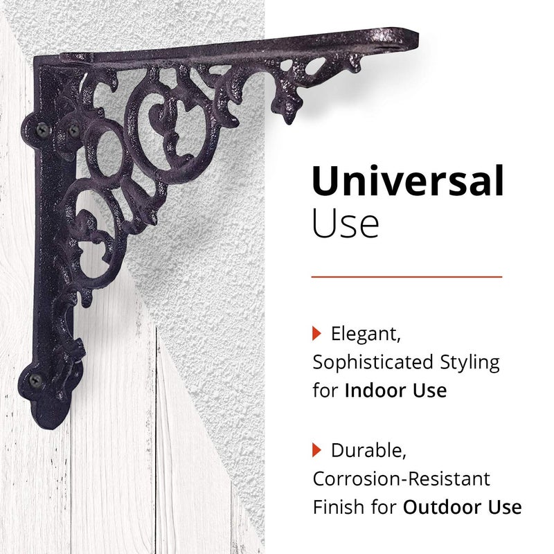 NACH Decorative Shelf Brackets, 4 Pack of 8 x 1.6 x 8 inch, Black Cast Iron Shelf Support Bracket - Metal Shelf Brackets for Wall - Victorian Shelf Bracket - Image 4